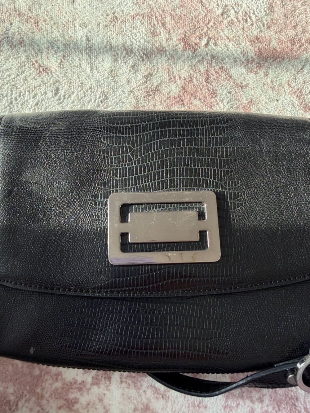Liz Claiborne Black Croc-Embossed Wristlet with Silver Accent